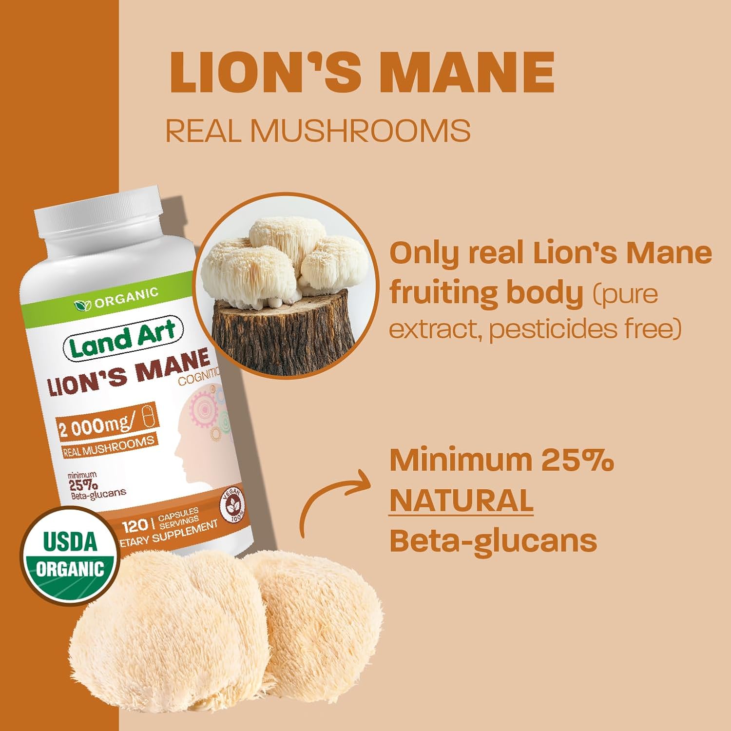 Certified Organic Lion's Mane Extract - 2000mg - 120 Days Supply - Cognitive Support & Mental Clarity - Multiple Extraction Formula