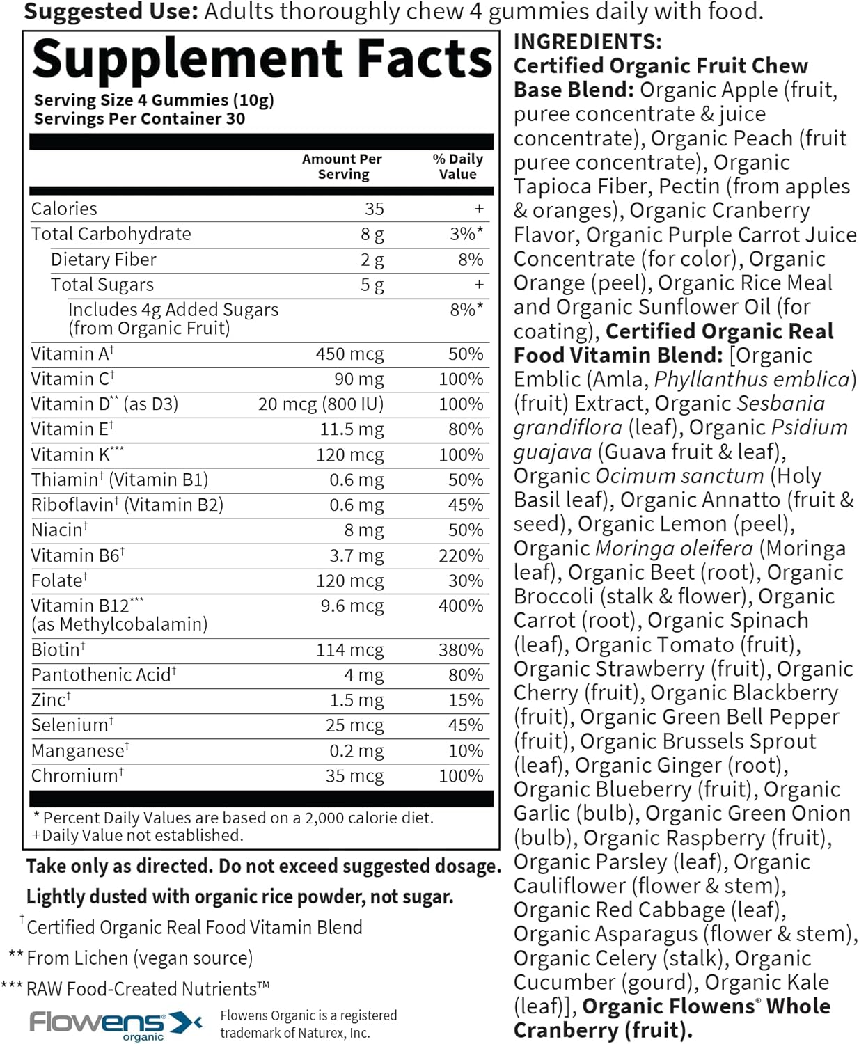 Certified Organic Men's 40+ Berry Gummy Vitamins - Vegan & Kosher Multi with Methyl B12, C & D3 - Gluten, Soy & Dairy Free - 120 Real Fruit Gummies