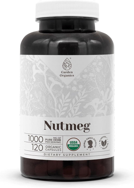 Certified Organic Nutmeg Capsules - High-Potency Natural Supplement with USDA Organic Vegetarian Capsules - 120 Count