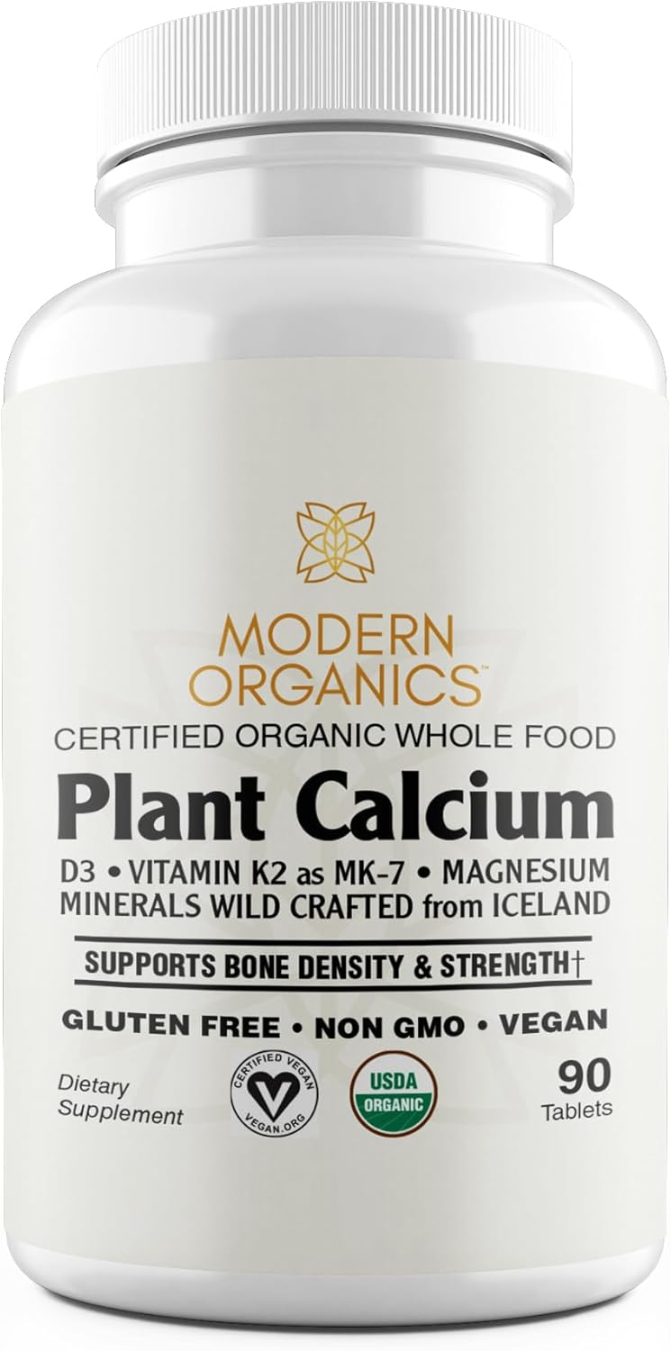 Certified Organic Plant Calcium Supplement with Icelandic Red Algae and Essential Vitamins & Minerals | Vegan Tablets | 90 Count