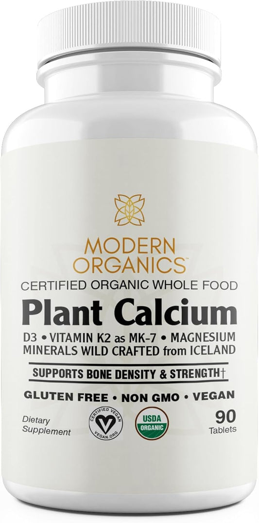 Certified Organic Plant Calcium Supplement with Icelandic Red Algae and Essential Vitamins & Minerals | Vegan Tablets | 90 Count