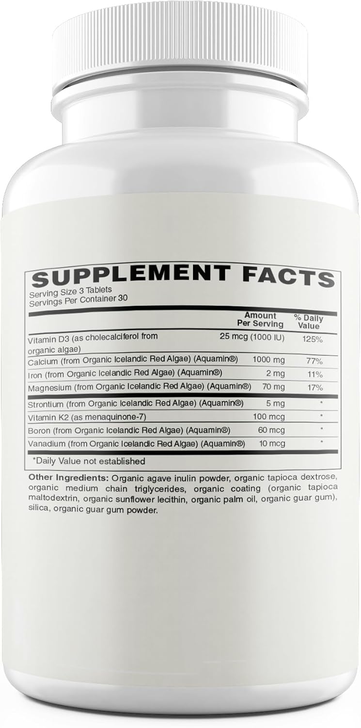 Certified Organic Plant Calcium Supplement with Icelandic Red Algae and Essential Vitamins & Minerals | Vegan Tablets | 90 Count