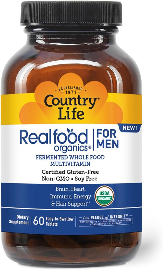 Certified Organic Realfood Organics for Men - Gluten Free & Vegan - 60 Tablets with 1,300mg Organic Fermented Whole Foods
