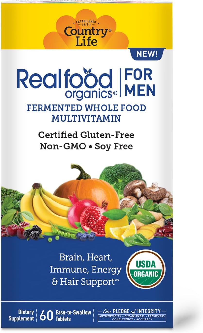 Certified Organic Realfood Organics for Men - Gluten Free & Vegan - 60 Tablets with 1,300mg Organic Fermented Whole Foods