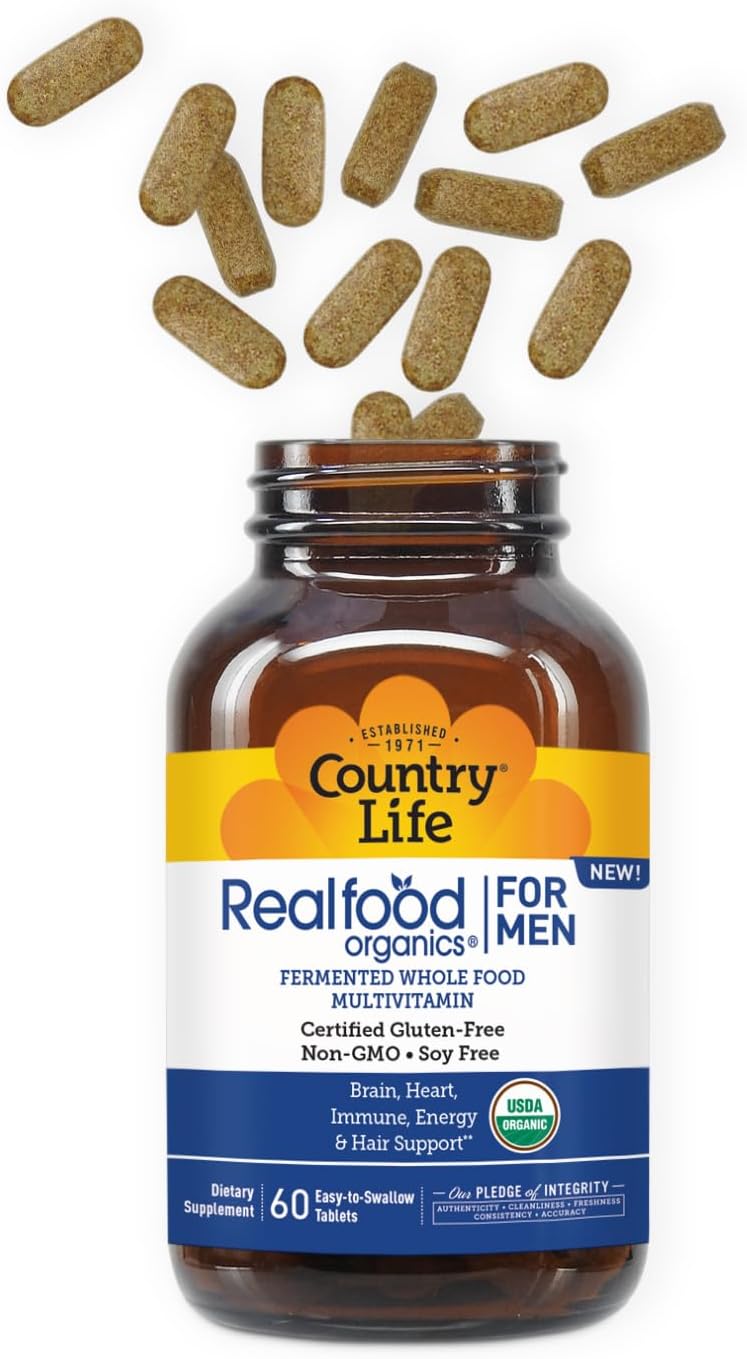 Certified Organic Realfood Organics for Men - Gluten Free & Vegan - 60 Tablets with 1,300mg Organic Fermented Whole Foods
