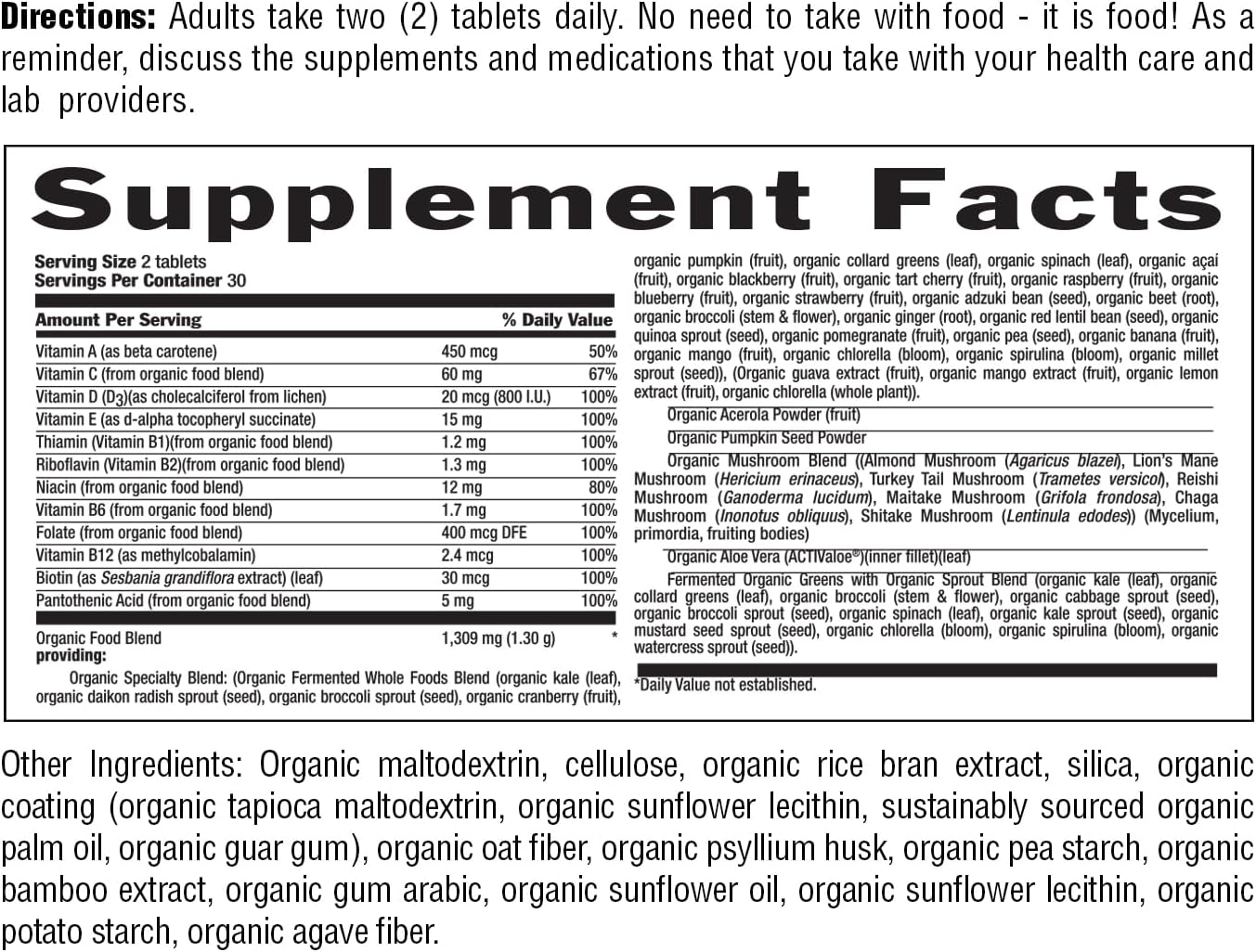 Certified Organic Realfood Organics for Men - Gluten Free & Vegan - 60 Tablets with 1,300mg Organic Fermented Whole Foods