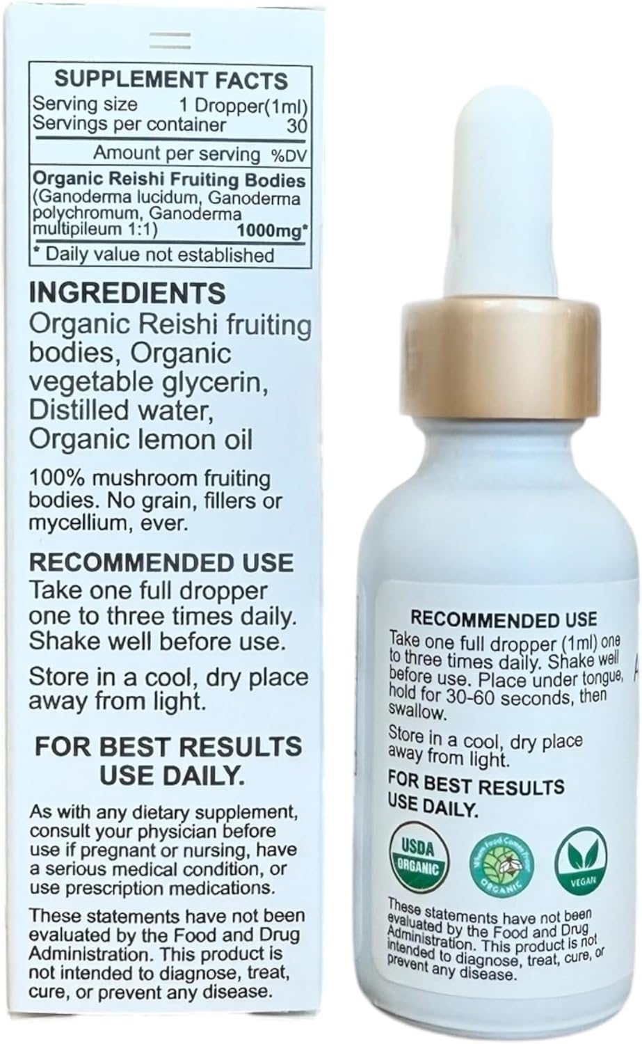 Certified Organic Reishi Mushroom Fruiting Body Tincture | Triple Extracted for Stress & Immunity | 1 Month Supply | Lemon Flavor | USA Grown