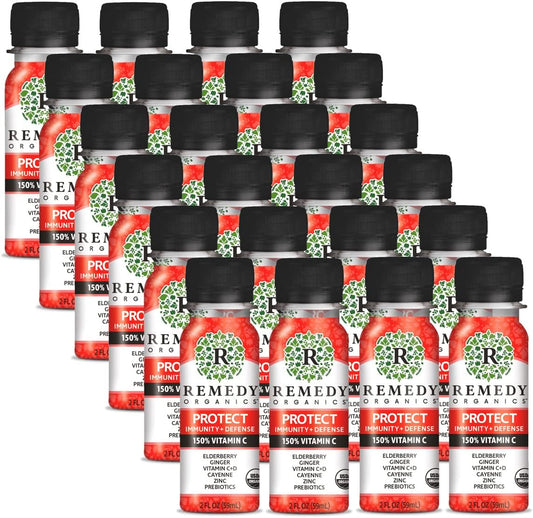 Certified-Organic Remedy Organics Immunity Plus Shots 24-Pack | Energy Boost, Brain Function, Detox, and Metabolism Support