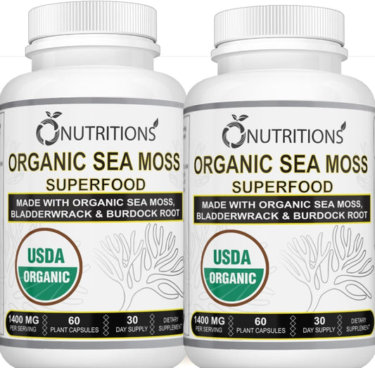 Certified Organic Sea Moss Superfood Blend with Irish Sea Moss, Burdock Root, and Bladderwrack - Raw Alkaline Supplement Made in the USA