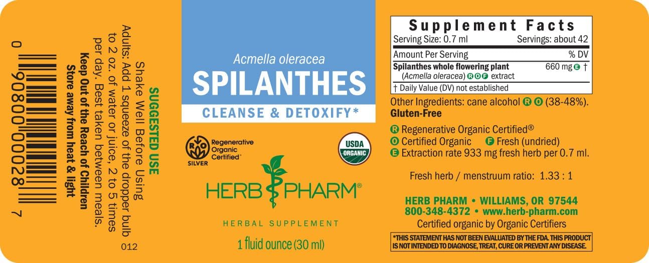 Certified Organic Spilanthes Liquid Extract for Cleansing and Detox - 1oz by Herb Pharm