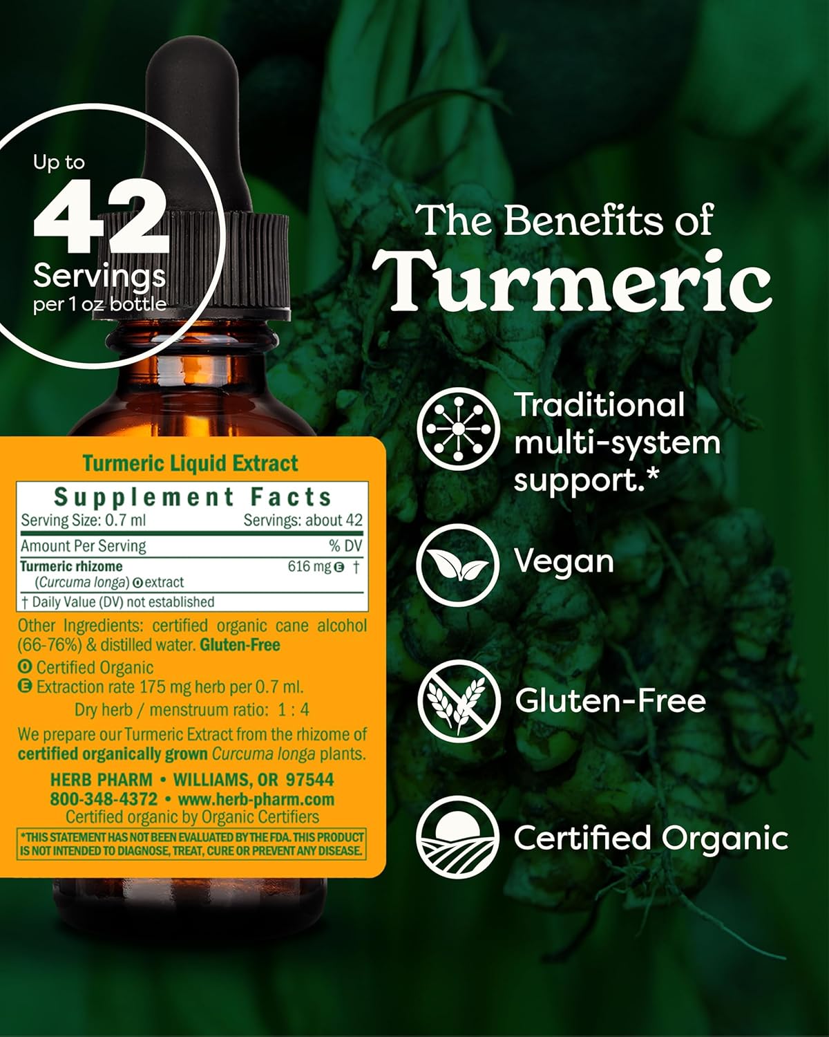 Certified Organic Turmeric Root Extract for Musculoskeletal Support - 1 Ounce