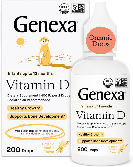 Certified Organic Vanilla Flavor Vitamin D Liquid Drops for Infants, Babies & Toddlers | Supports Growth & Bone Development | Gluten-Free & Non-GMO | 90 Servings