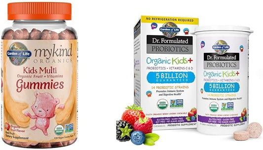 Certified Organic Vegan Kids Gummy Vitamins with Probiotics - Berry Cherry Flavor - Non-GMO Formula with Vitamin C & D