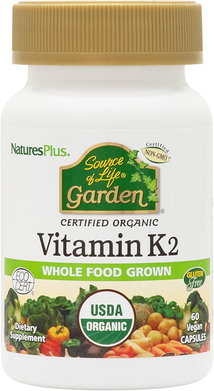 Certified Organic Vitamin K2-120 mcg Capsules for Bone Health - Vegan & Gluten-Free Supplement with Whole Food Enzymes - 60 Servings