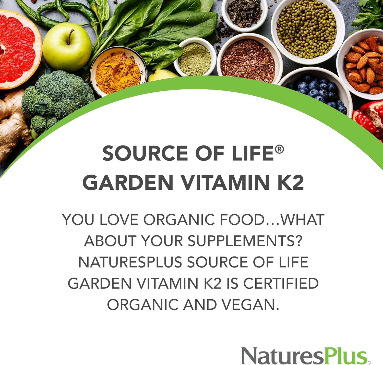 Certified Organic Vitamin K2-120 mcg Capsules for Bone Health - Vegan & Gluten-Free Supplement with Whole Food Enzymes - 60 Servings