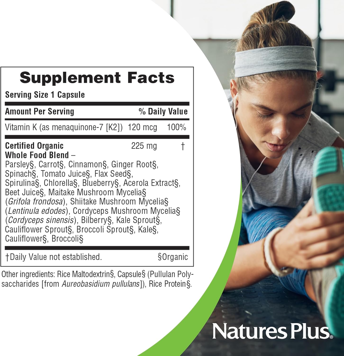 Certified Organic Vitamin K2-120 mcg Capsules for Bone Health - Vegan & Gluten-Free Supplement with Whole Food Enzymes - 60 Servings