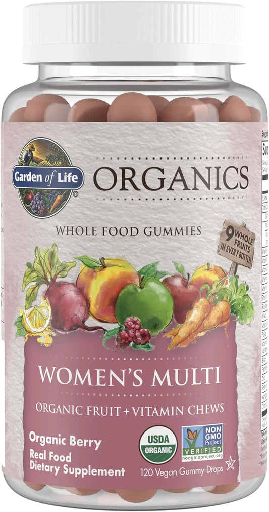 Certified Organic Women's Gummy Vitamins - Berry Flavor - Vegan & Kosher - Complete Multi with Methyl B12, C & D3 - 120 Real Fruit Gummies