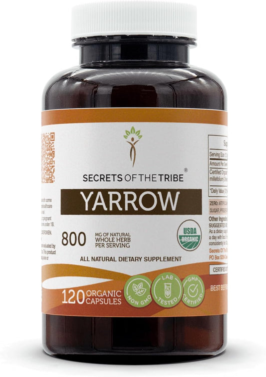 Certified Organic Yarrow Capsules by Secrets of the Tribe - 120 Vegetarian Capsules with Achillea millefolium Dried Leaf and Flower
