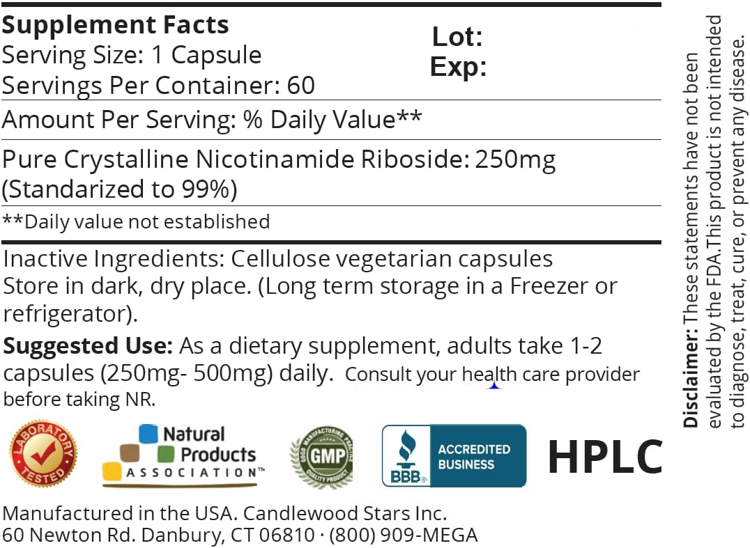 Certified Purity Vegan Keto Resveratrol NR Capsules, 60 Veggie Caps, 250mg - Micronized Crystallized Formula, Non-GMO