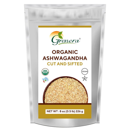 Certified USDA Organic Ashwagandha Root C&S 8 oz - Best for Herbal Tea - Withania Somnifera 3-5mm Size