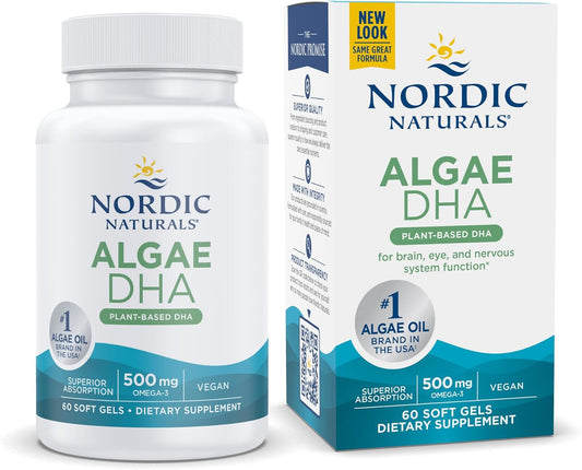 Certified Vegan Algae Oil Soft Gels - 500mg Omega-3 DHA for Brain, Eye & Nervous System Support - Non-GMO - 30 Servings