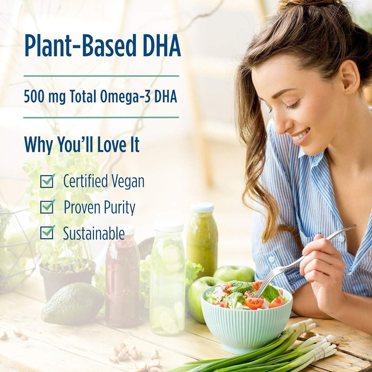 Certified Vegan Algae Oil Soft Gels - 500mg Omega-3 DHA for Brain, Eye & Nervous System Support - Non-GMO - 30 Servings