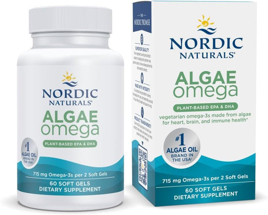 Certified Vegan Algae Omega-3 Soft Gels - 60 ct - 715 mg - Plant-Based EPA & DHA for Heart, Eye, Immune & Brain Health - Non-GMO - 30 Servings