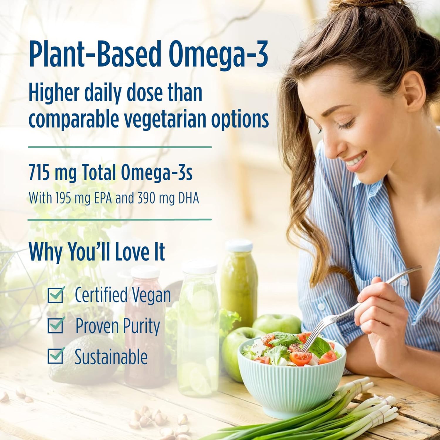 Certified Vegan Algae Omega-3 Soft Gels - 60 ct - 715 mg - Plant-Based EPA & DHA for Heart, Eye, Immune & Brain Health - Non-GMO - 30 Servings