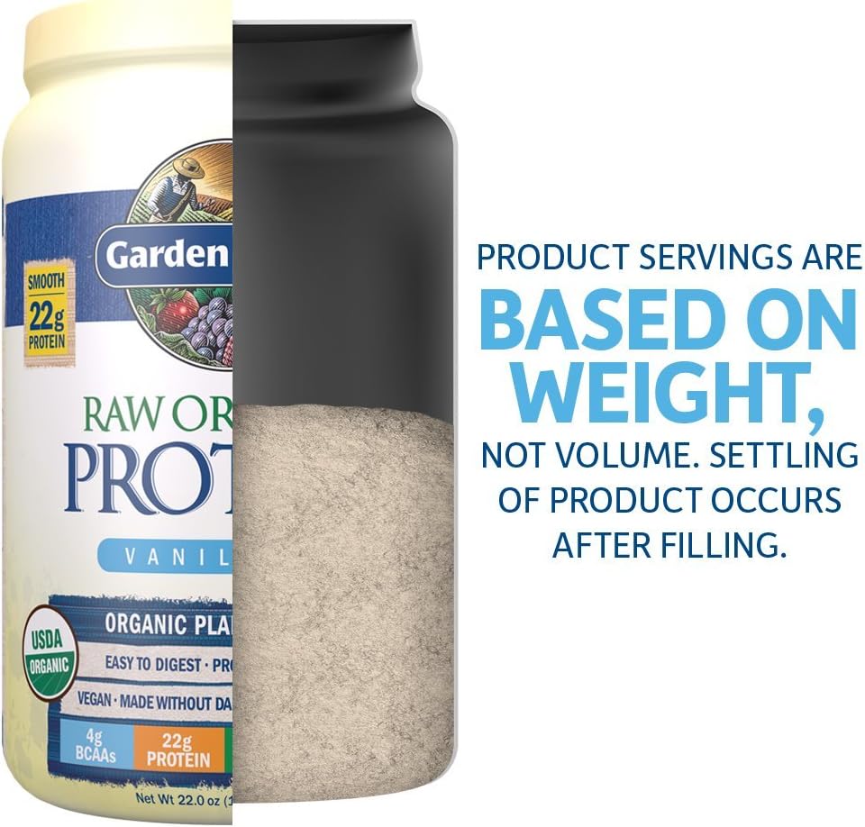 Certified Vegan Vanilla Protein Powder with Probiotics & Enzymes - Organic, Non-GMO, Plant Based, Gluten Free Shake with 22g Protein & 4g BCAAs (20 Servings)