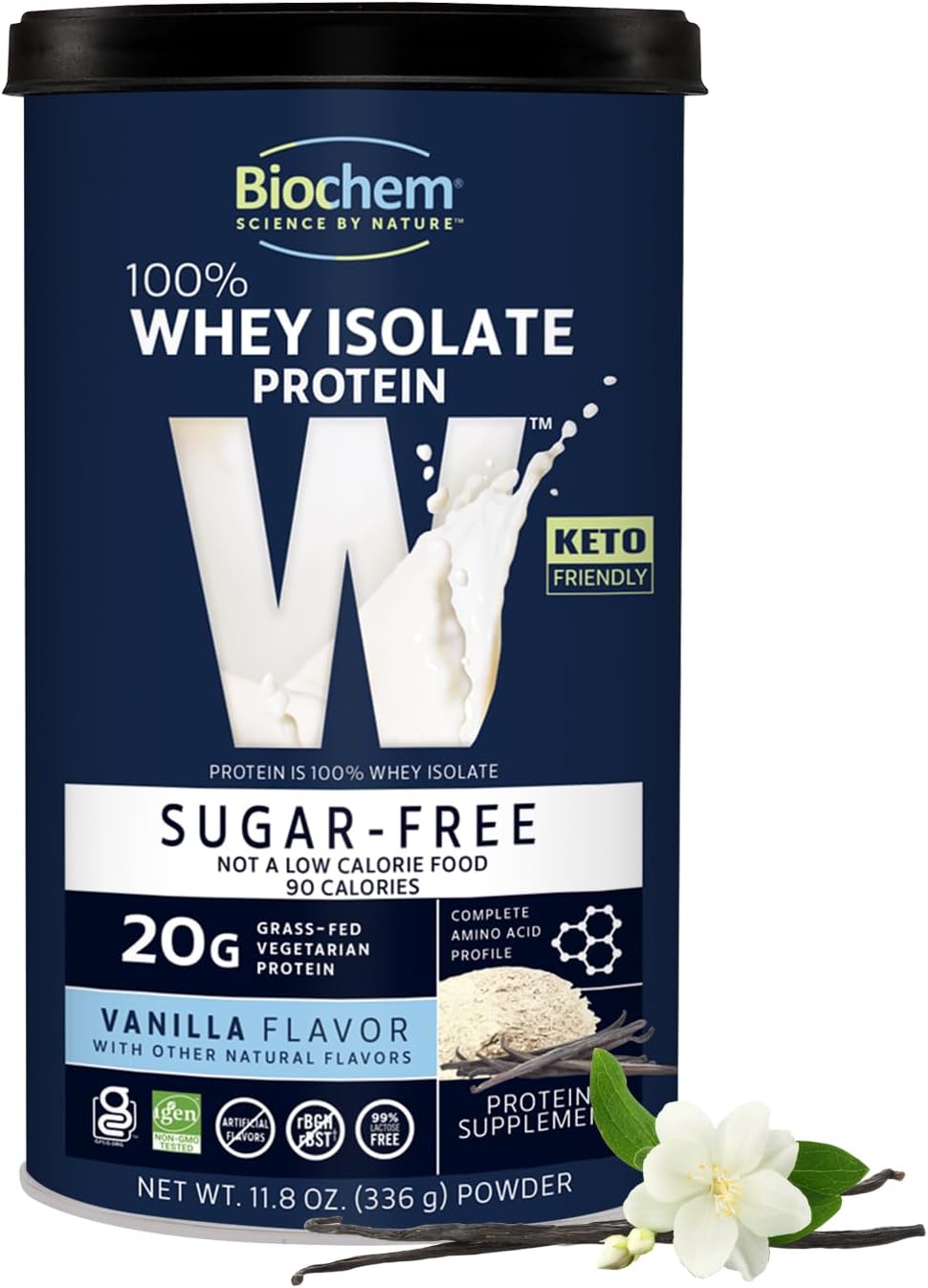 Certified Vegetarian Vanilla Whey Protein Powder - 100% Sugar-Free, 20g Protein, 11.8oz, Gluten Free, Non-GMO, Keto Friendly, Grass-Fed