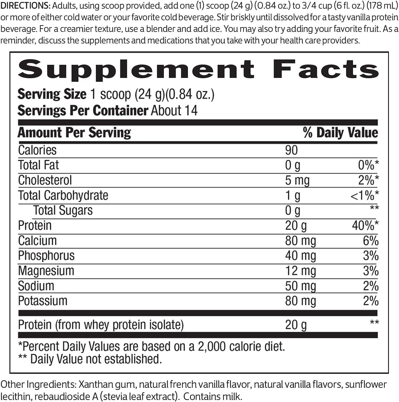 Certified Vegetarian Vanilla Whey Protein Powder - 100% Sugar-Free, 20g Protein, 11.8oz, Gluten Free, Non-GMO, Keto Friendly, Grass-Fed