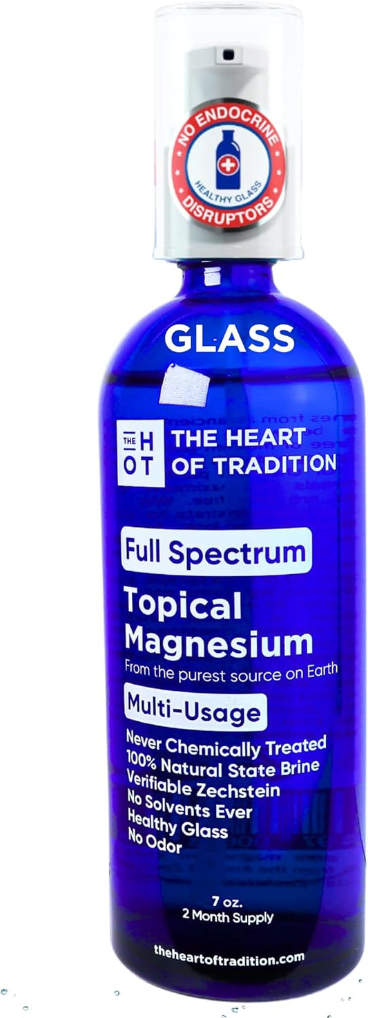 Certified Zechstein Magnesium Chloride Spray with Trace Minerals - 7 fl oz Full Spectrum Transdermal Magnesium Oil in Healthy Glass Bottle