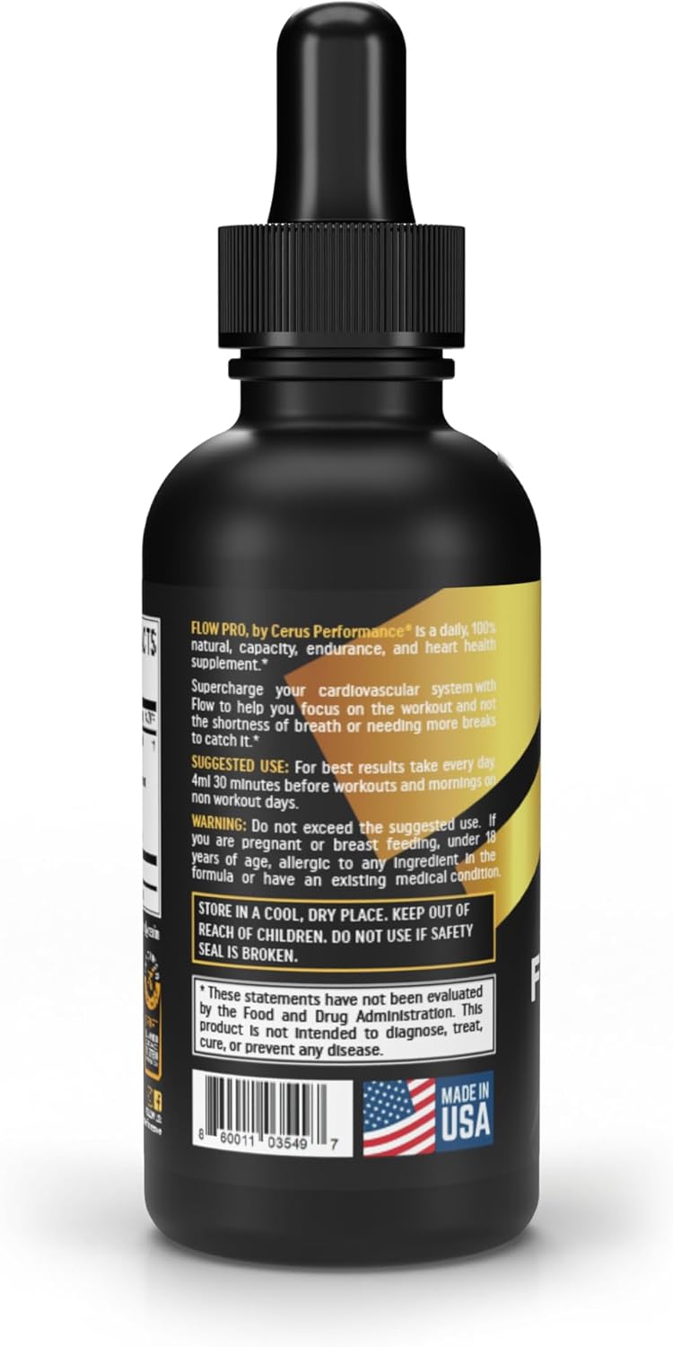 Cerus Performance Flow Pro Endurance Pre-Workout - Natural Herb Formula, Vegan-Friendly, Boost Stamina, Heart Health Support - 4 Fl Oz