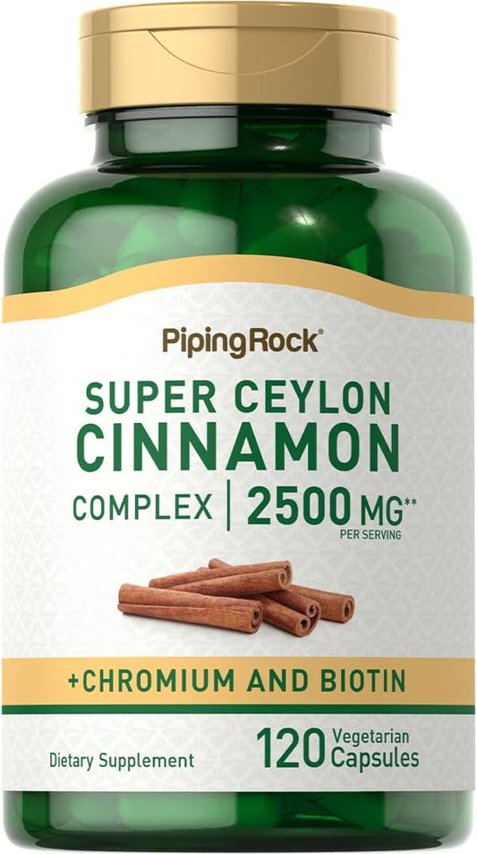Ceylon Cinnamon Capsules 2500mg with Chromium & Biotin - 120 Pills, Vegetarian, Non-GMO, Gluten Free