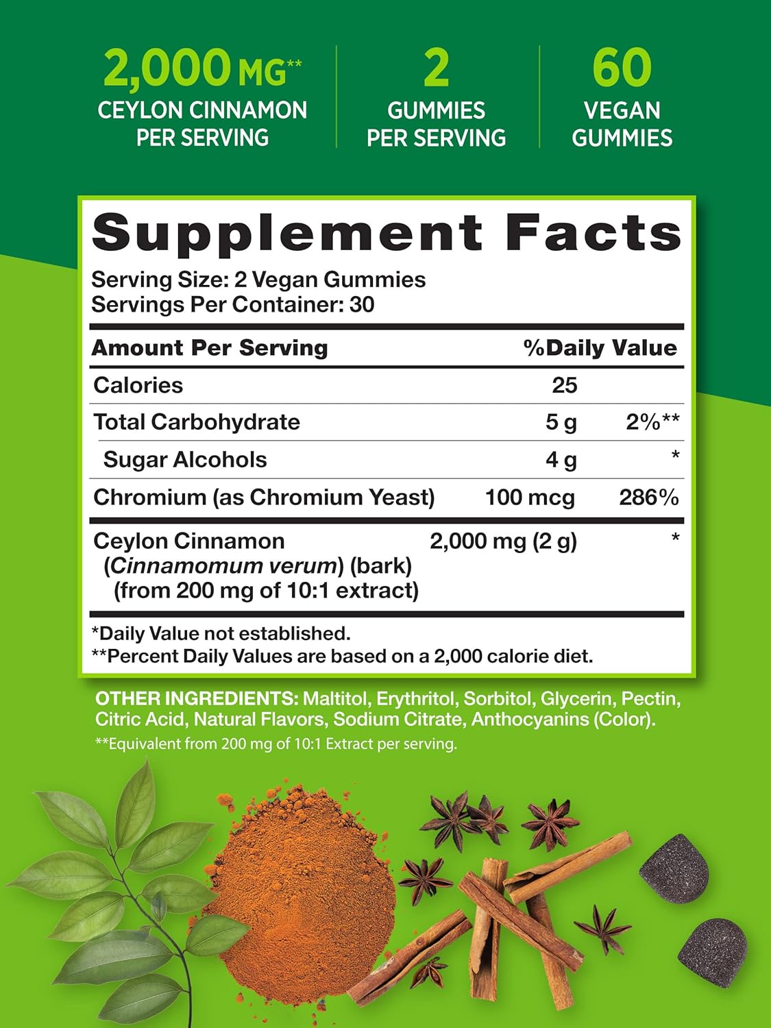Ceylon Cinnamon Gummies 2000mg - 60 Count | Vegan, Non-GMO & Gluten Free - Sugar Free Supplement from Nature's Truth