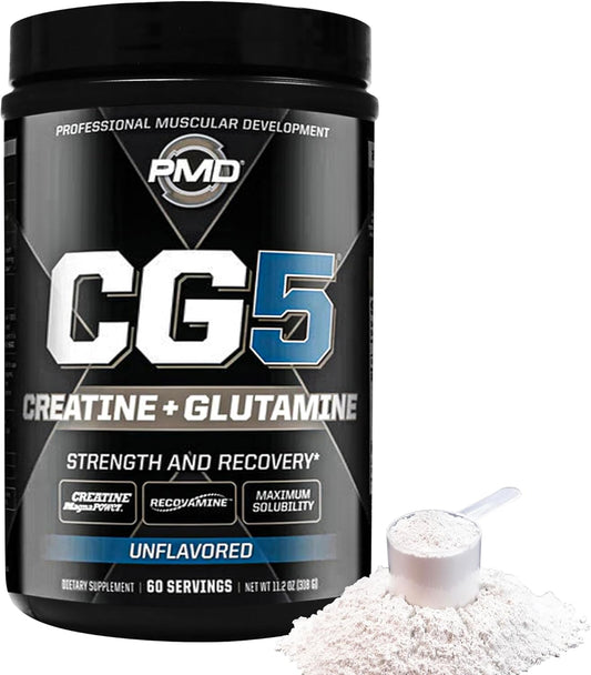 CG5 Premium Creatine & L Glutamine Powder for Lean Muscle & Workout Performance, Unflavored - 60 Servings