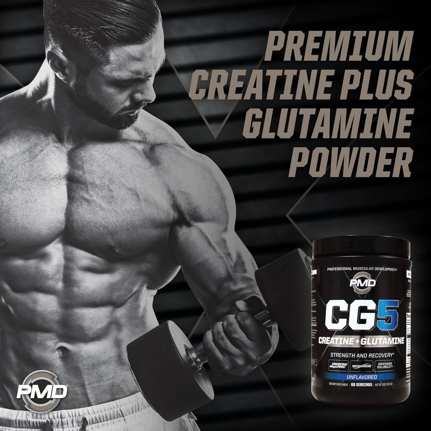 CG5 Premium Creatine & L Glutamine Powder for Lean Muscle & Workout Performance, Unflavored - 60 Servings