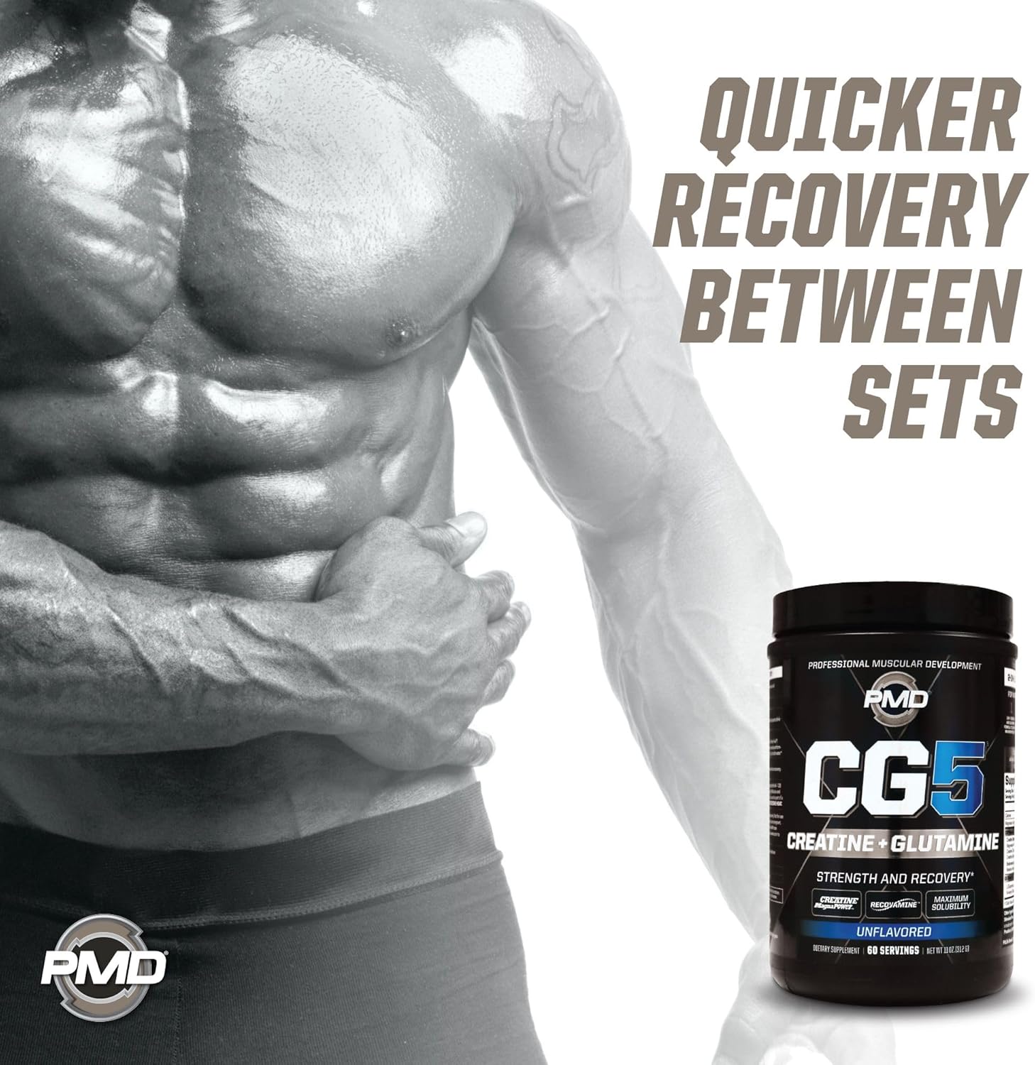 CG5 Premium Creatine & L Glutamine Powder for Lean Muscle & Workout Performance, Unflavored - 60 Servings
