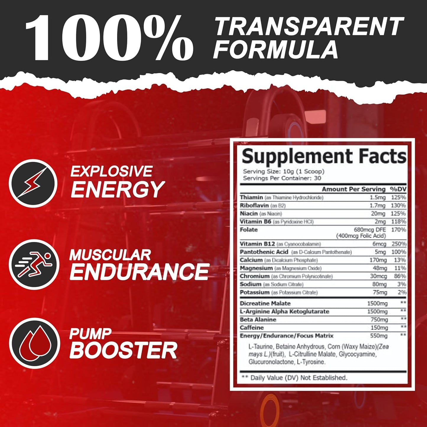 Chadfuel Fruit Punch Pre-Workout Powder 300g for Men & Women - Energy, Strength, Endurance - Caffeine, L-Citrulline, Beta-Alanine, L-Tyrosine - 30 Servings