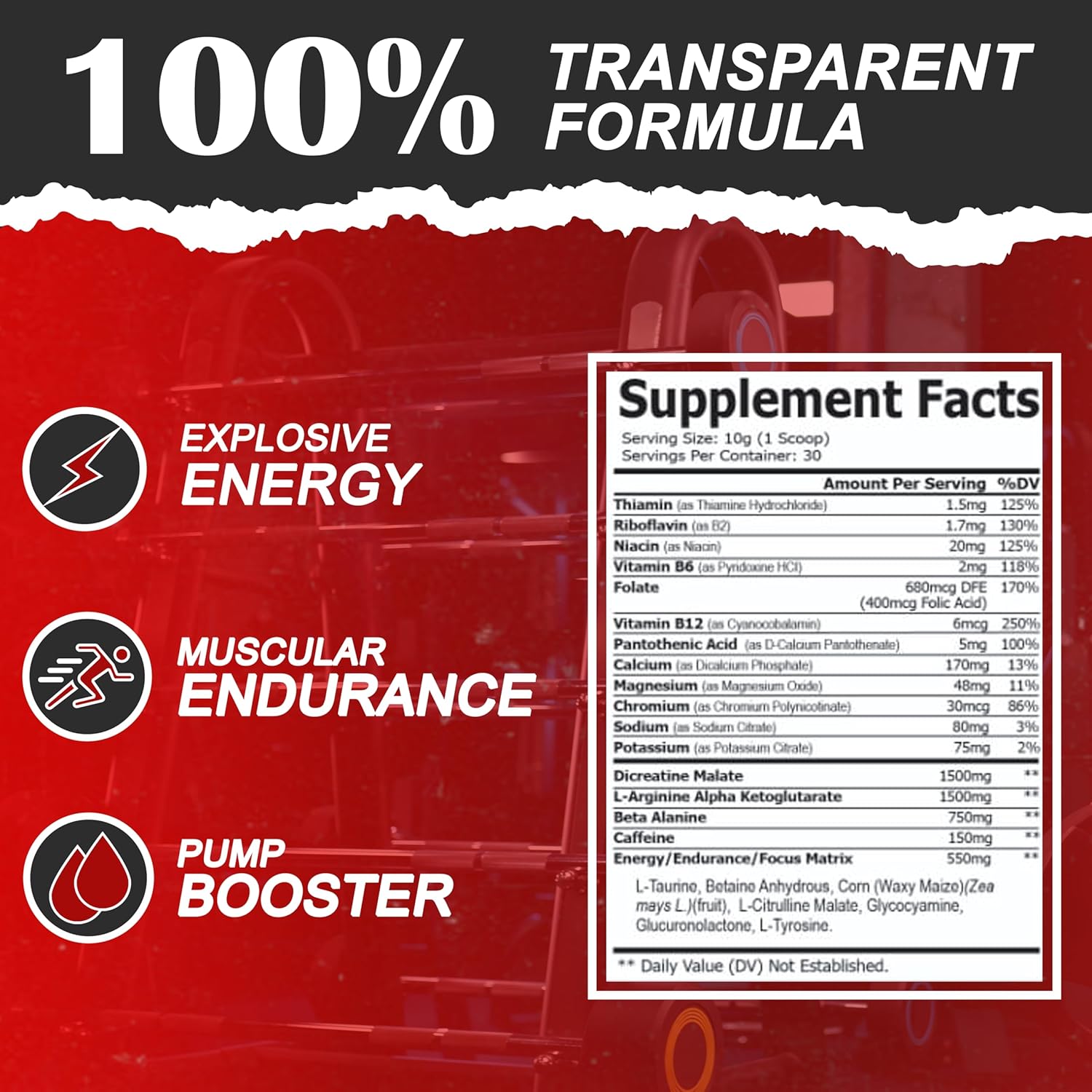 Chadfuel Fruit Punch Pre-Workout Powder 300g for Men & Women - Energy, Strength, Endurance - Caffeine, L-Citrulline, Beta-Alanine, L-Tyrosine - 30 Servings