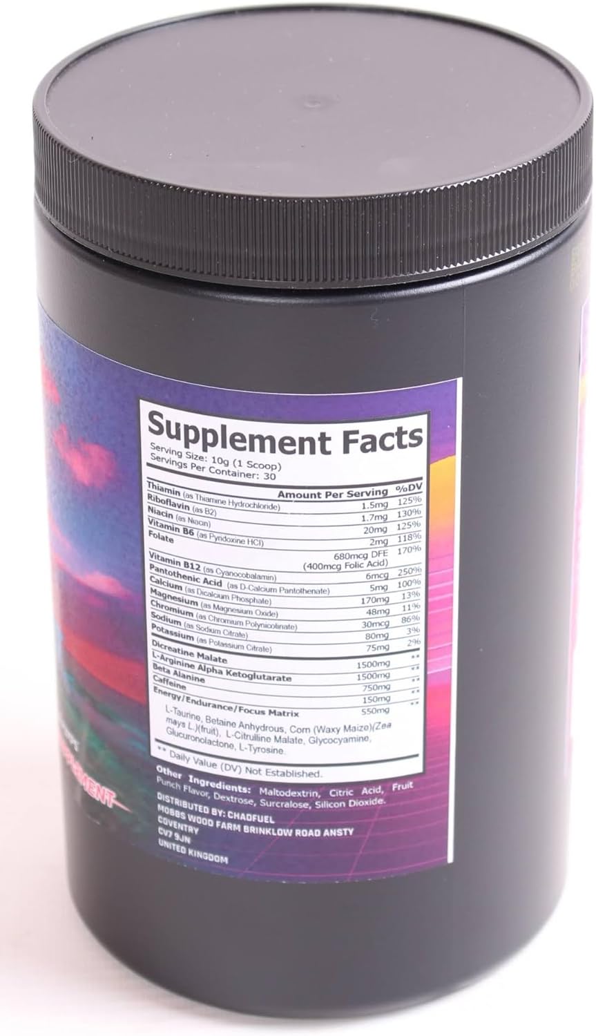 Chadfuel Fruit Punch Pre-Workout Powder 300g for Men & Women - Energy, Strength, Endurance - Caffeine, L-Citrulline, Beta-Alanine, L-Tyrosine - 30 Servings
