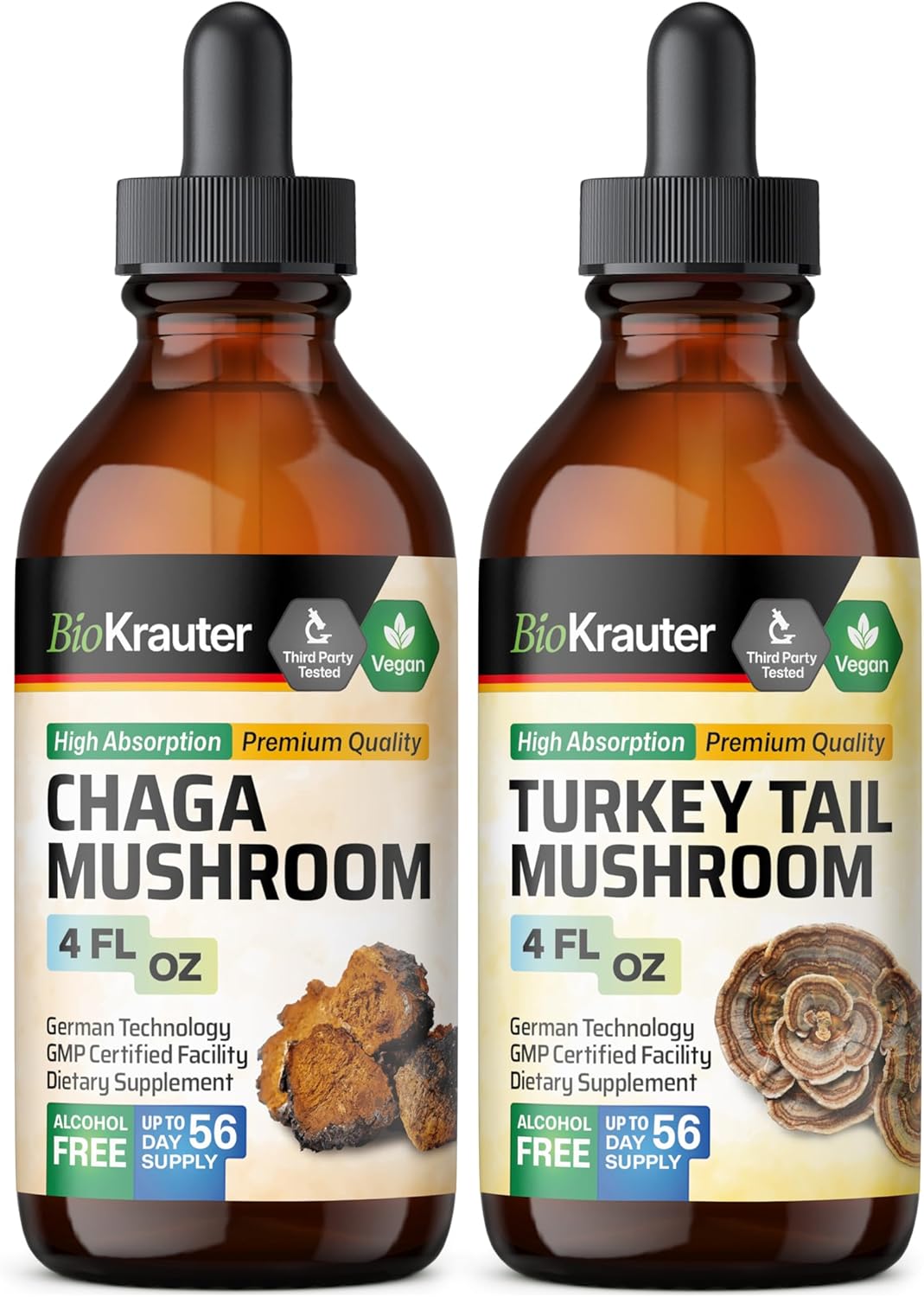 Chaga Mushroom and Turkey Tail Mushroom Tincture Bundle - 4 Fl. Oz. Each