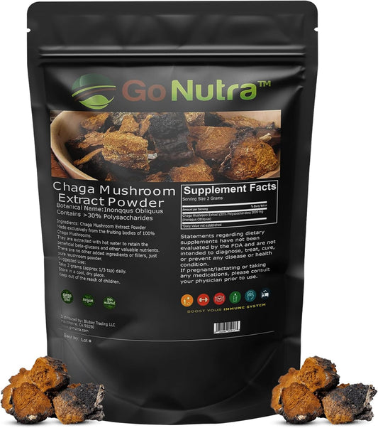 Chaga Mushroom Powder Extract 10:1 with 30% Polysaccharides - Superfood Supplement 8 oz.