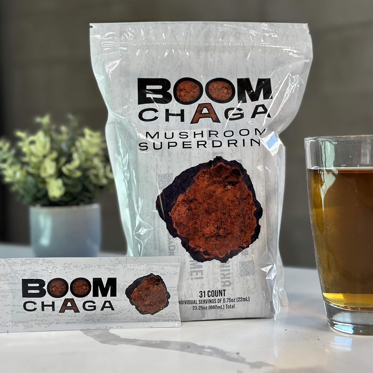 Chaga Mushroom Superdrink Concentrate, Antioxidants for Inflammation & Immunity, Heart Health Support, Oxalate-Free, 31 Packets