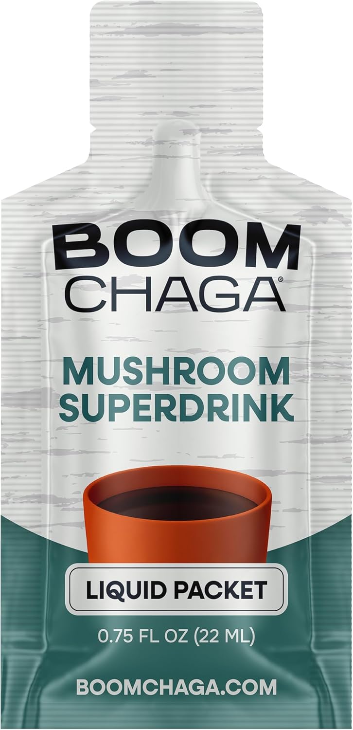 Chaga Mushroom Superdrink Liquid Concentrate, Antioxidants for Inflammation and Immunity, Beta-Glucans for Heart Health, 14 Packets