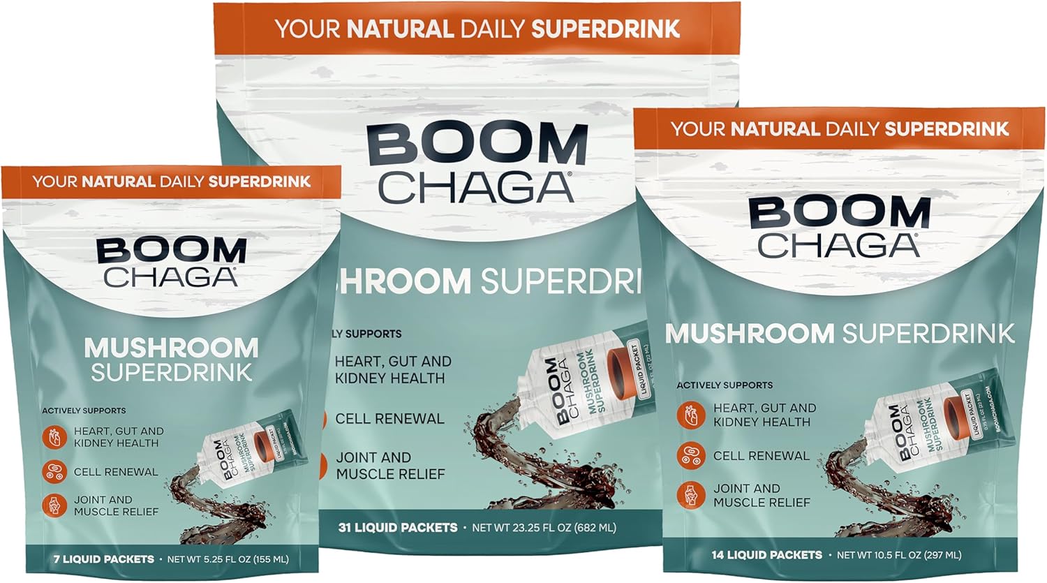 Chaga Mushroom Superdrink Liquid Concentrate, Antioxidants for Inflammation and Immunity, Beta-Glucans for Heart Health, 14 Packets