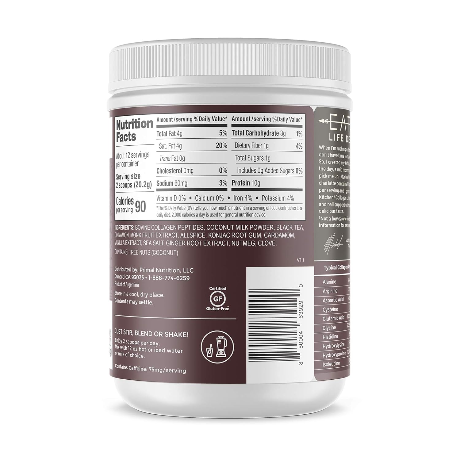 Chai Tea Collagen Keto Latte Powder with Collagen Peptides, 8.55 Ounces