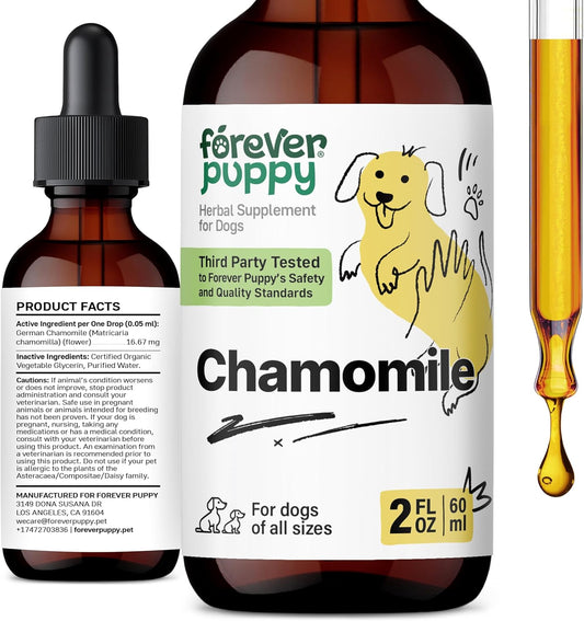 Chamomile Liquid Supplement for Dogs - Gas Relief & Digestive Health Support - 2 oz Bottle - All Breeds & Sizes