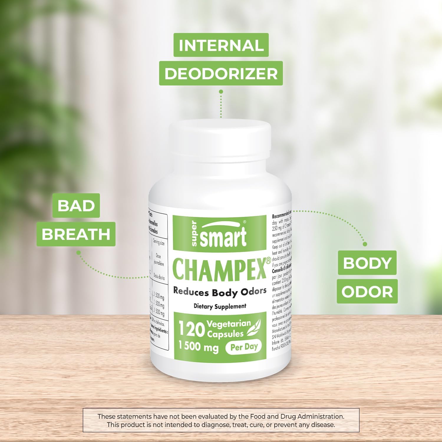 Champex Mushroom Extract Capsules - Internal Deodorizer Supplement for Body Odor & Bad Breath - Non-GMO, Gluten Free - 120 Vegetarian Capsules