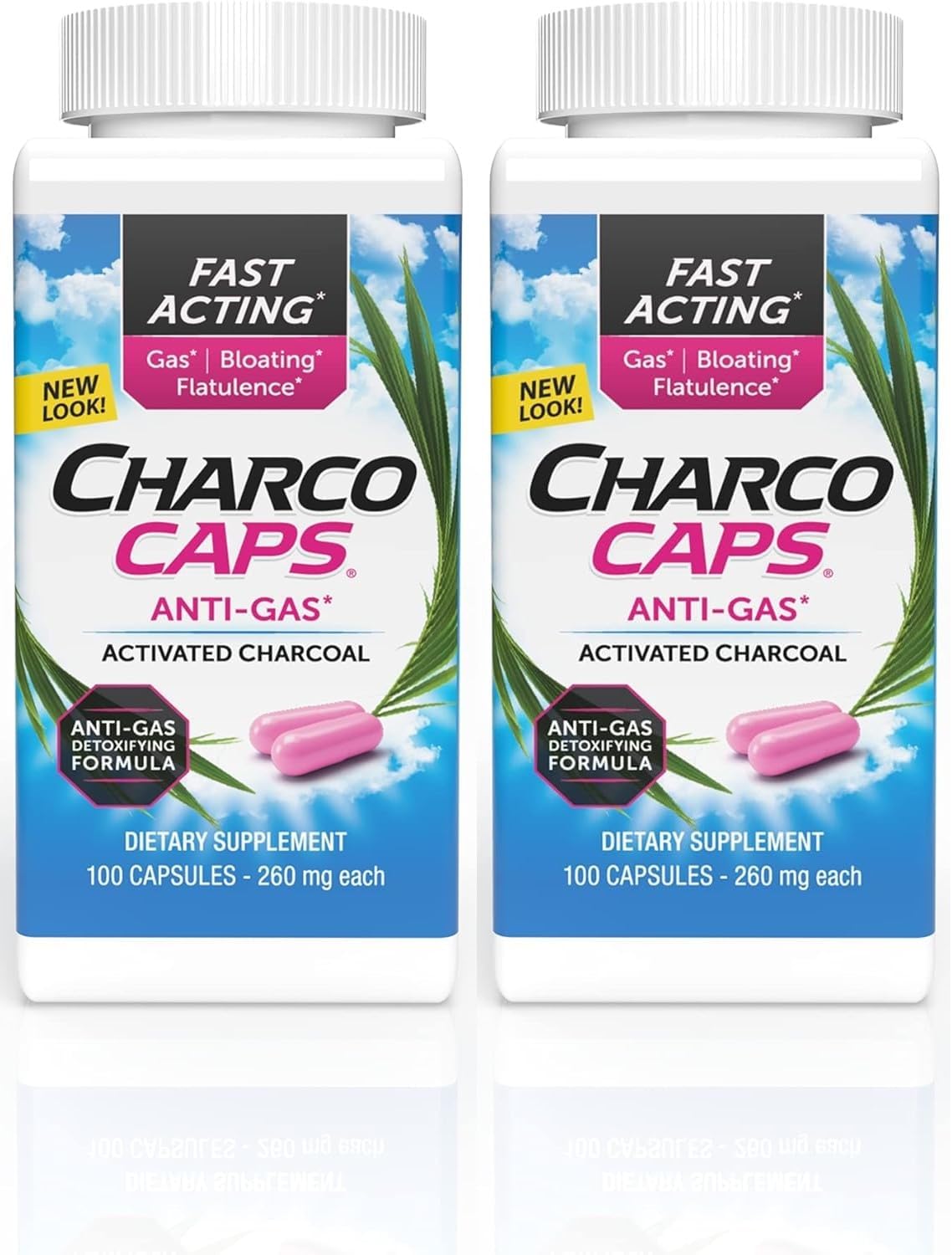 Charcocaps Fast Acting Gas Relief for Bloating & Flatulence, 100 Capsules - Pack of 2